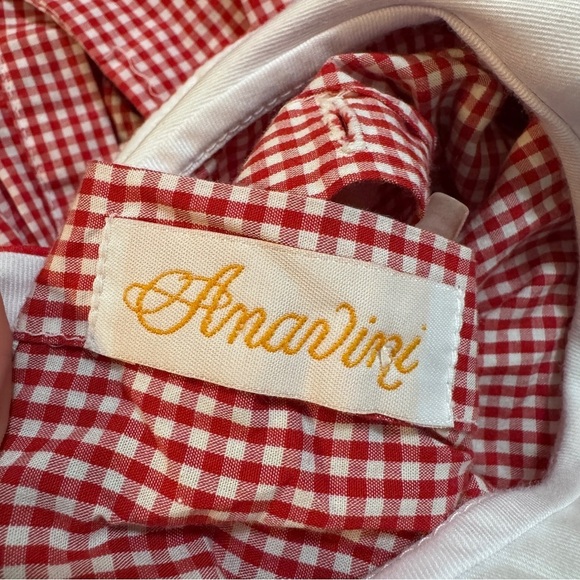 Anavini Hand Smocked Christmas Tree Girls Red Gingham Dress Peter Pan Collar - Picture 4 of 5